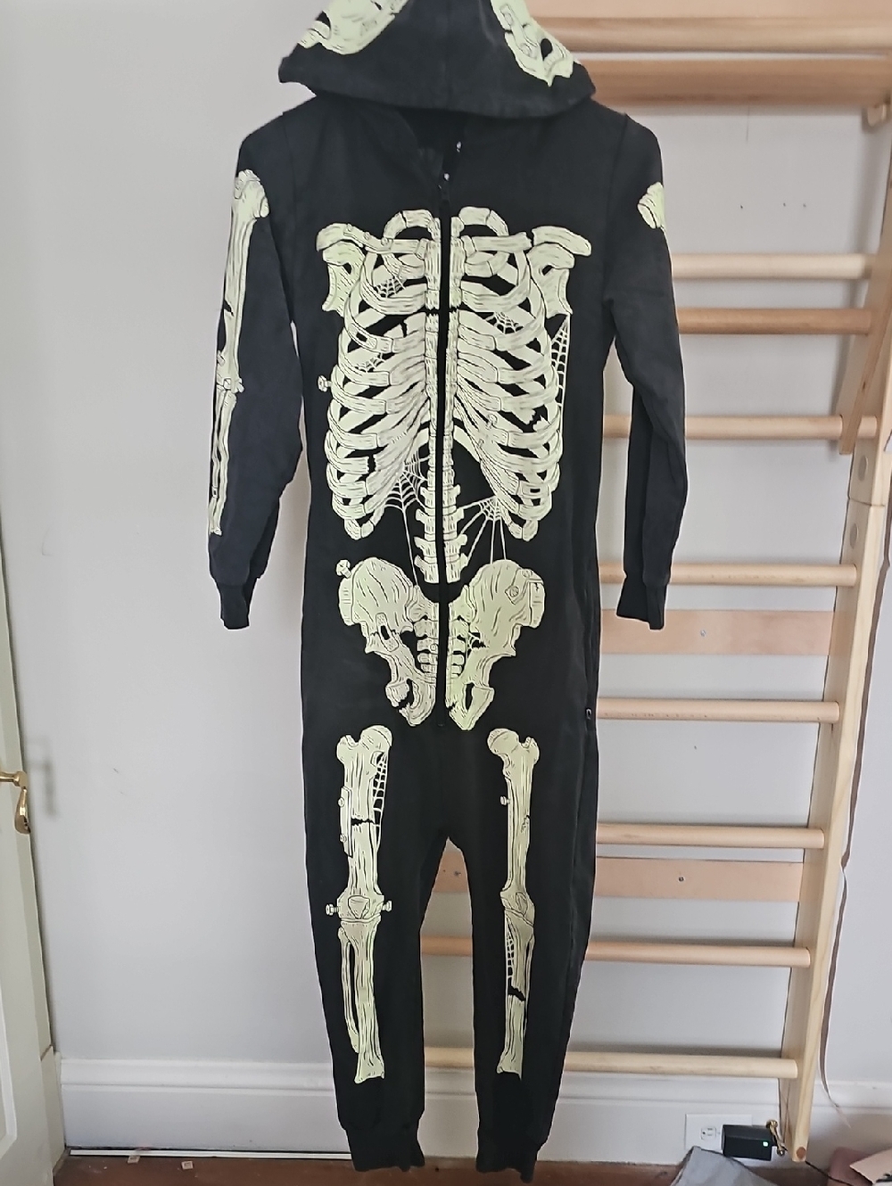Kids Black Glow Skeleton One-Piece Hoodie